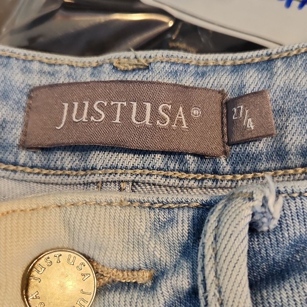 Just Usa Wide Leg Patch Pockets  Light Wash Jeans - Picture 9 of 11